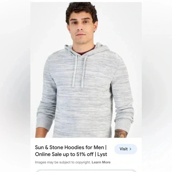 Better Cotton Sun+Stone Men Grey Solid Marled  Hooded Sweater with drawstrings - Picture 1 of 15